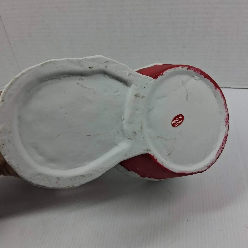Vintage Style Ceramic Snowman Planter Christmas Holiday Candy Dish Red Bucket